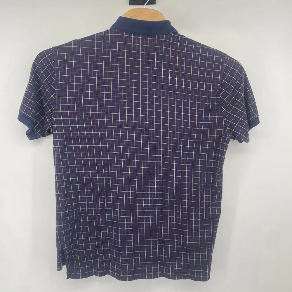 Polo Ralph Lauren VTG Polo Shirt Mens L Blue Plaid‎ Windowpane Check Cotton Logo